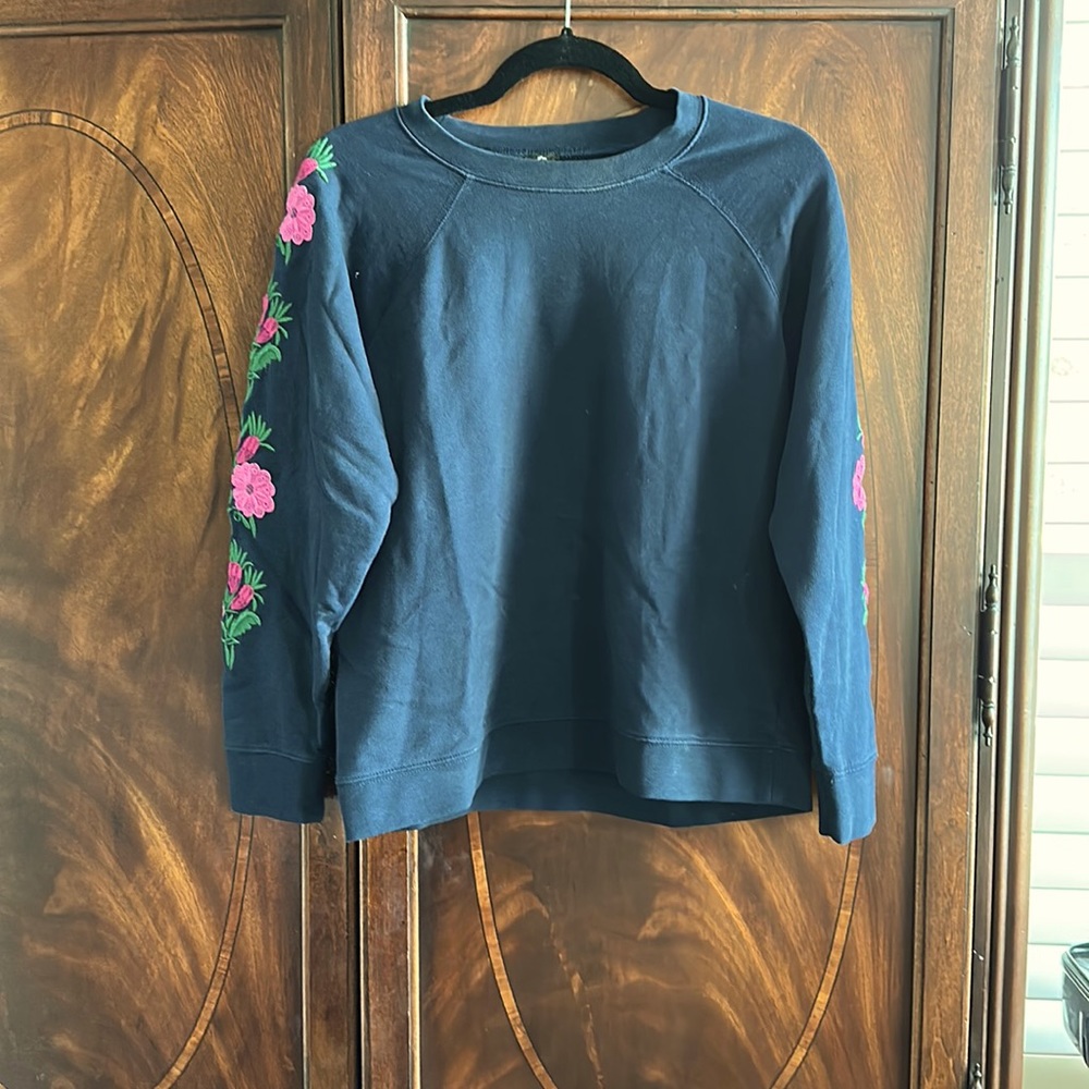 J Crew sweatshirt, Floral embroidered sleeves, Size medium
